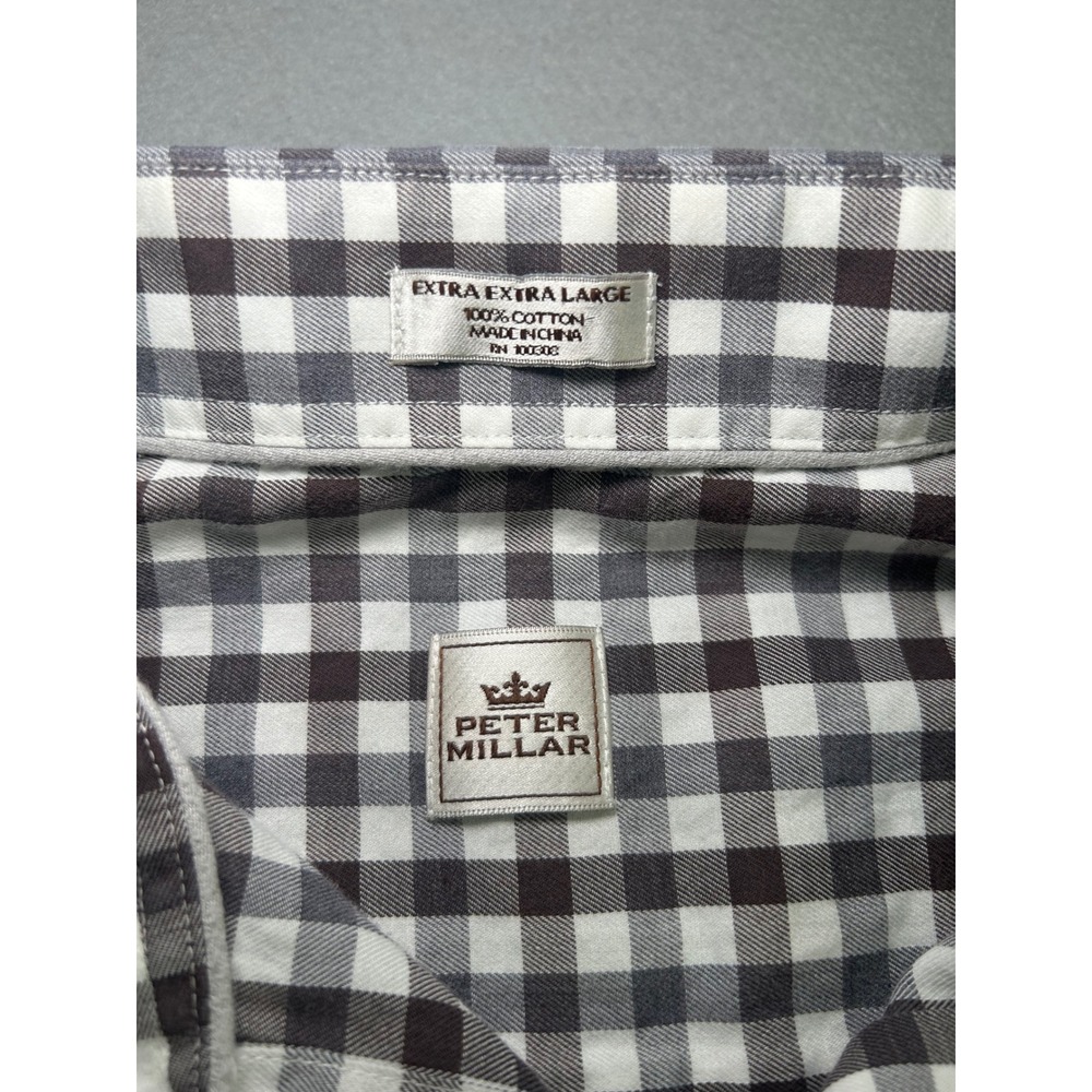 Peter Millar Button Down Shirt Mens XXL Brown Gingham Check Long Sleeve Cotton - Picture 2 of 5